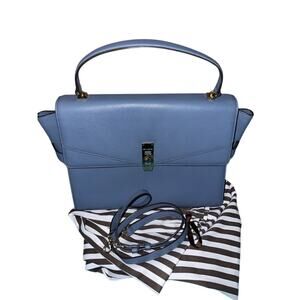 Henri Bendel Uptown Blue Leather Turnlock Flap Satchel Bag Preppy Luxury EUC OS